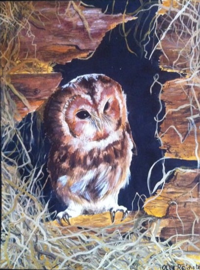 Eule mit Stroh Ölbild Olga Reichold