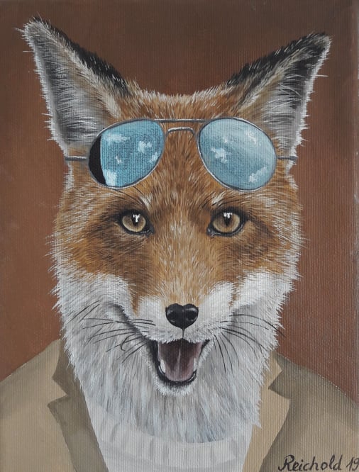 Fuchs im Anzug Sonnenbrille Ölbild Olga Reichold