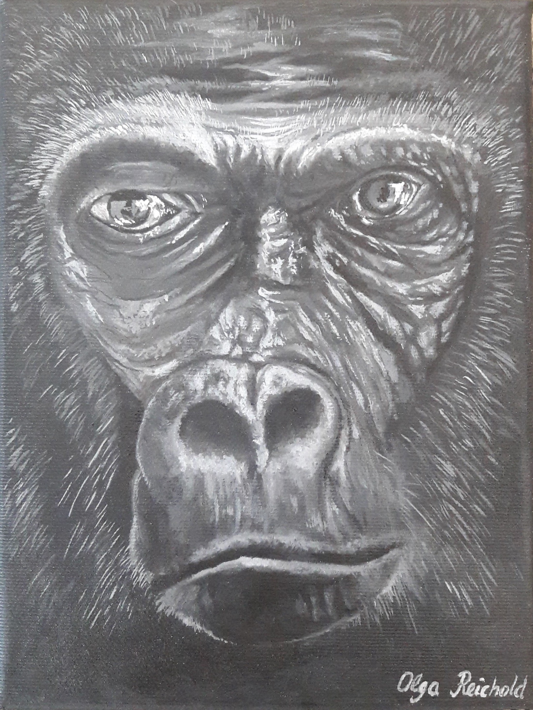 Gorilla Tierportrait Ölbild Olga Reichold