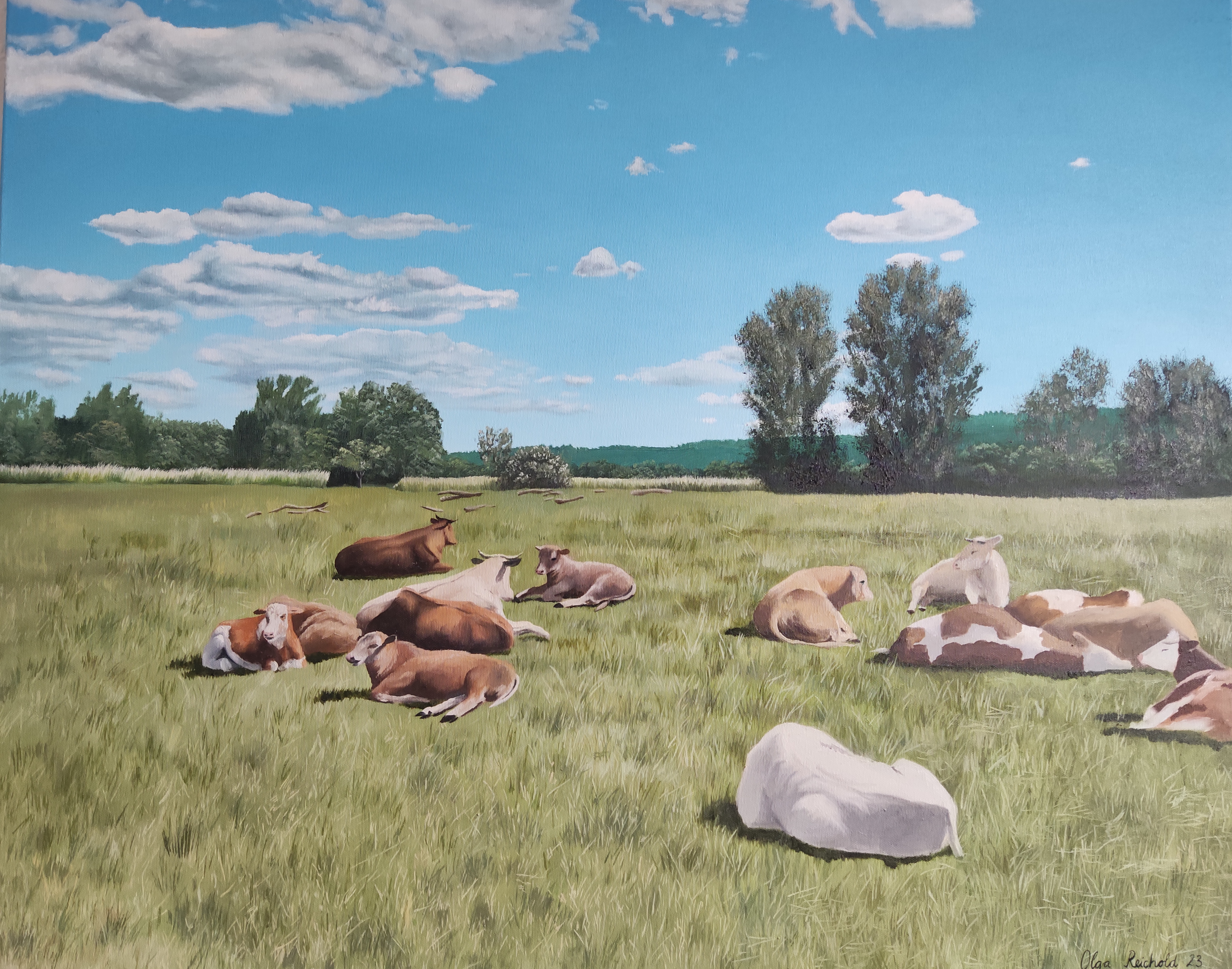 Landschaft Kühe Ölbild Olga Reichold