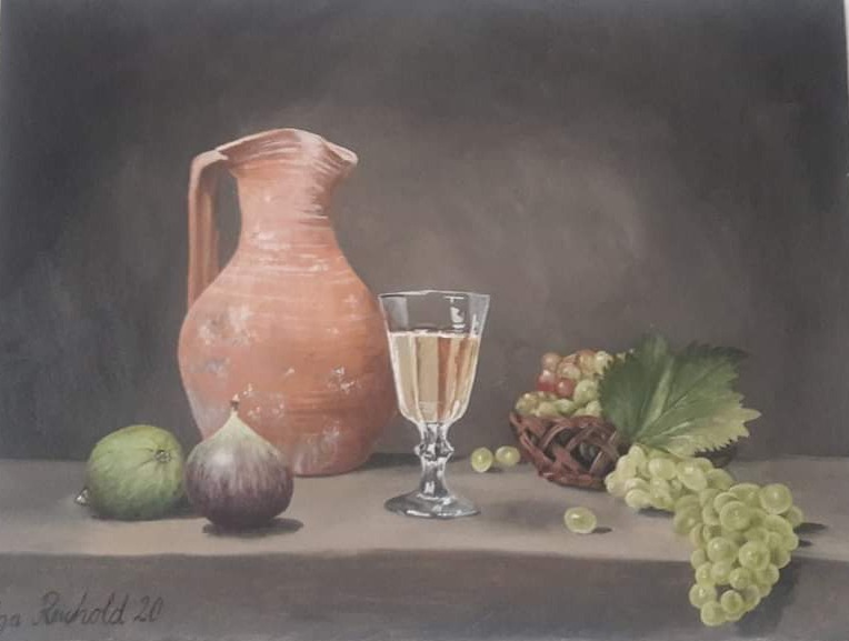 Stillleben Wein Feigen Ölbild Olga Reichold